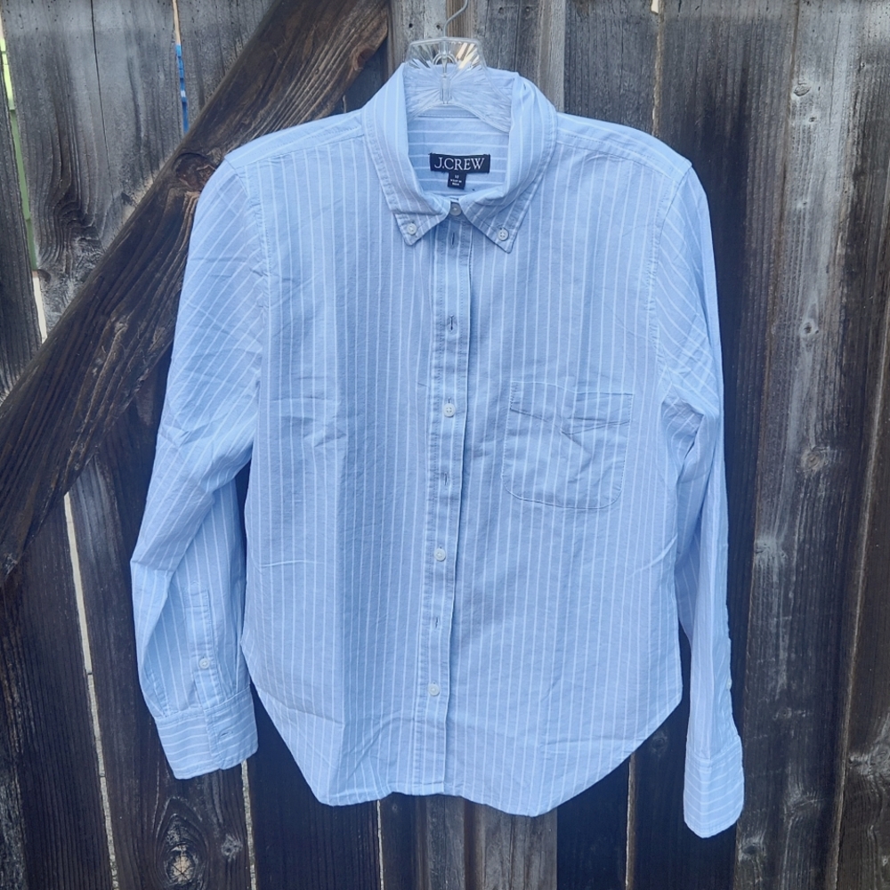 J Crew shrunken button-up shirt in striped broken-in cotton oxford